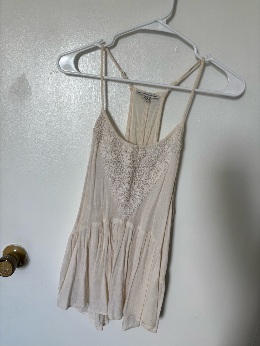 American eagle Beige Crochet-Front Spaghetti Strap Women's Top
